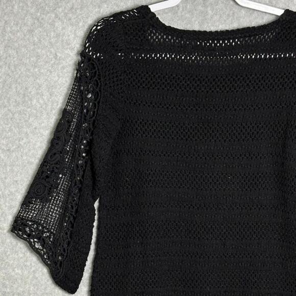 Sparrow Anthropologie Sz S Black Crochet Knit HiLow Sweater Open Knit Sheer Goth - Picture 10 of 12